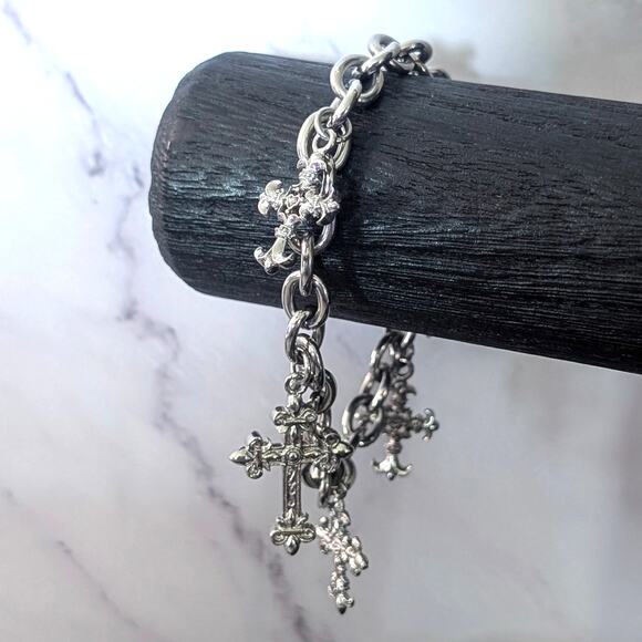 Stainless Steel Bracelet with Ornate Cross Charms - Picture 2 of 8